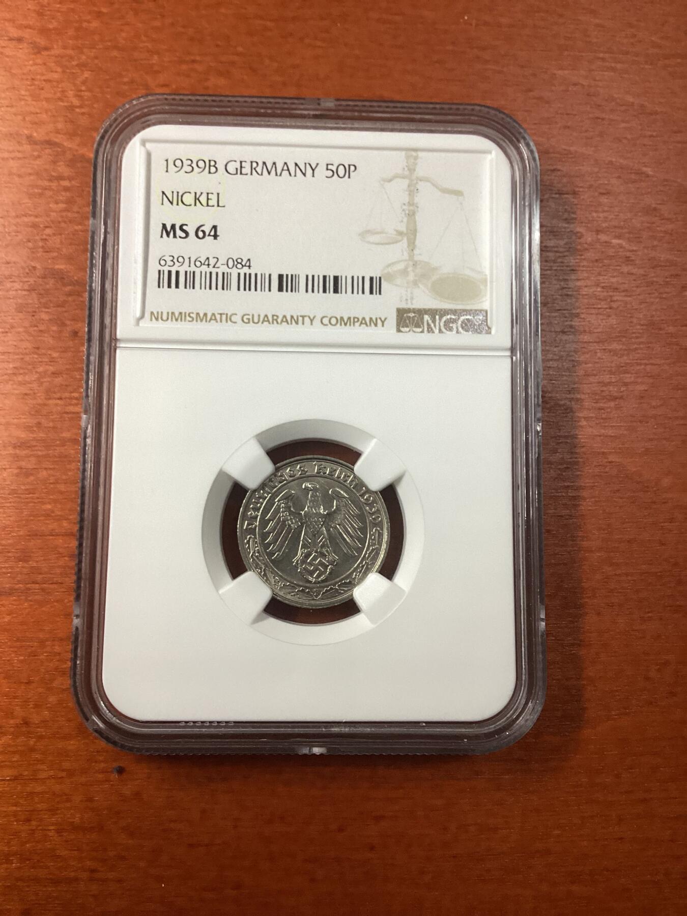 长老汇龙年精选第九场拍卖 1939B 德国第三帝国 50芬尼镍币，NGC MS64，亚军分，更高仅1枚，也称“坦克币”，被大量回收造坦克