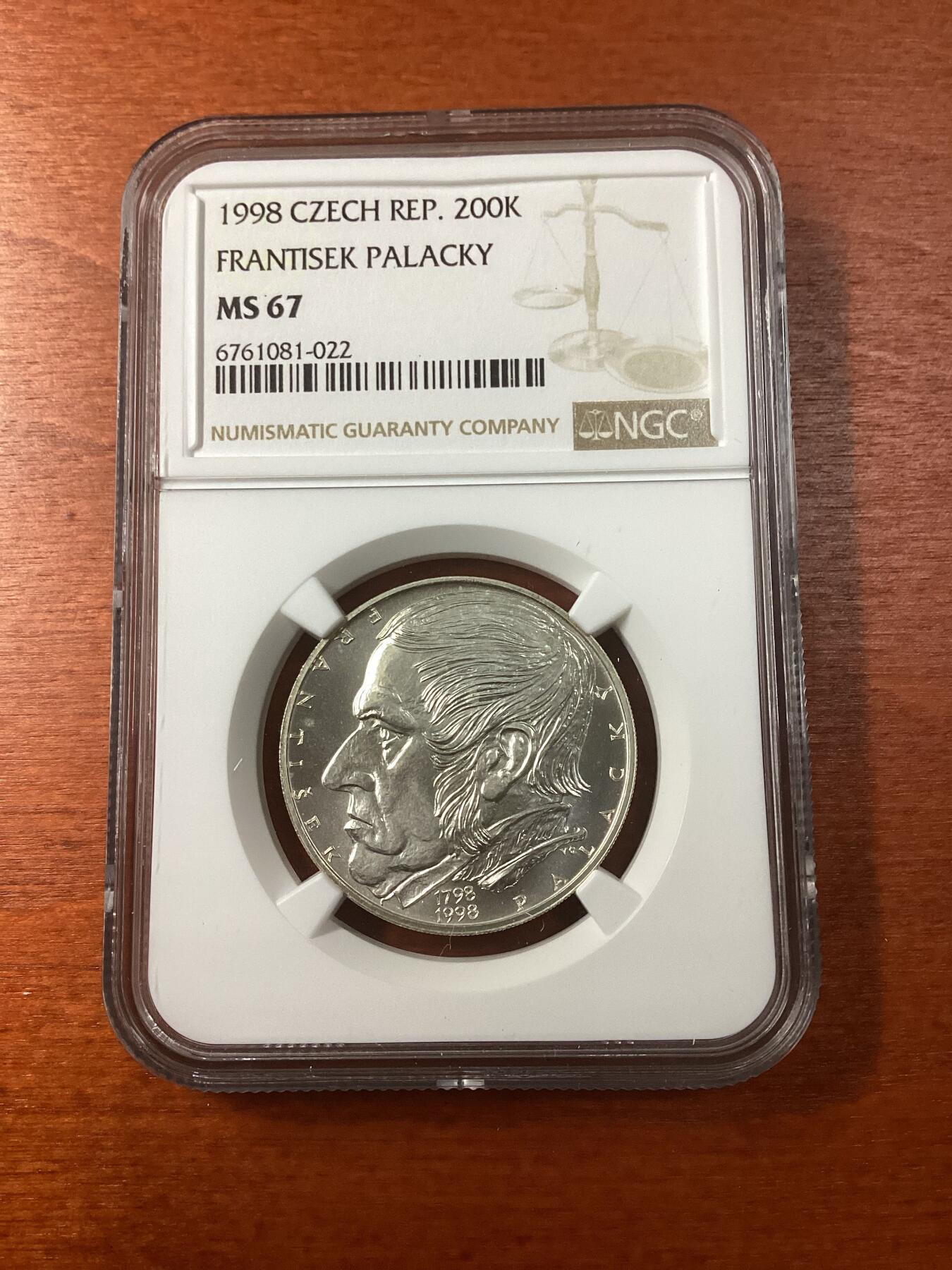长老汇龙年精选第九场拍卖 1998 捷克 帕拉茨基200克朗银币，NGC MS67，唯一冠军分，3700多枚被熔毁