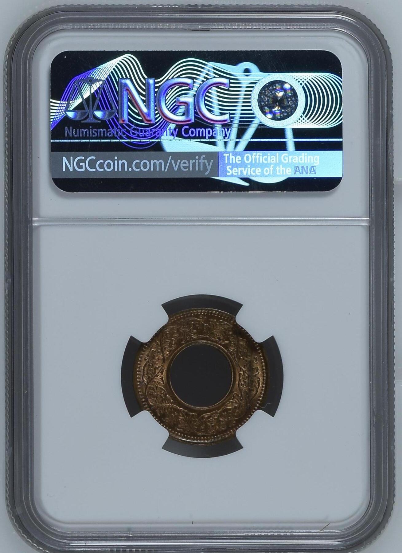 长老汇龙年精选第九场拍卖 1945(B) 印度平冠1派沙铜币，NGC MS65RB，带diamond版