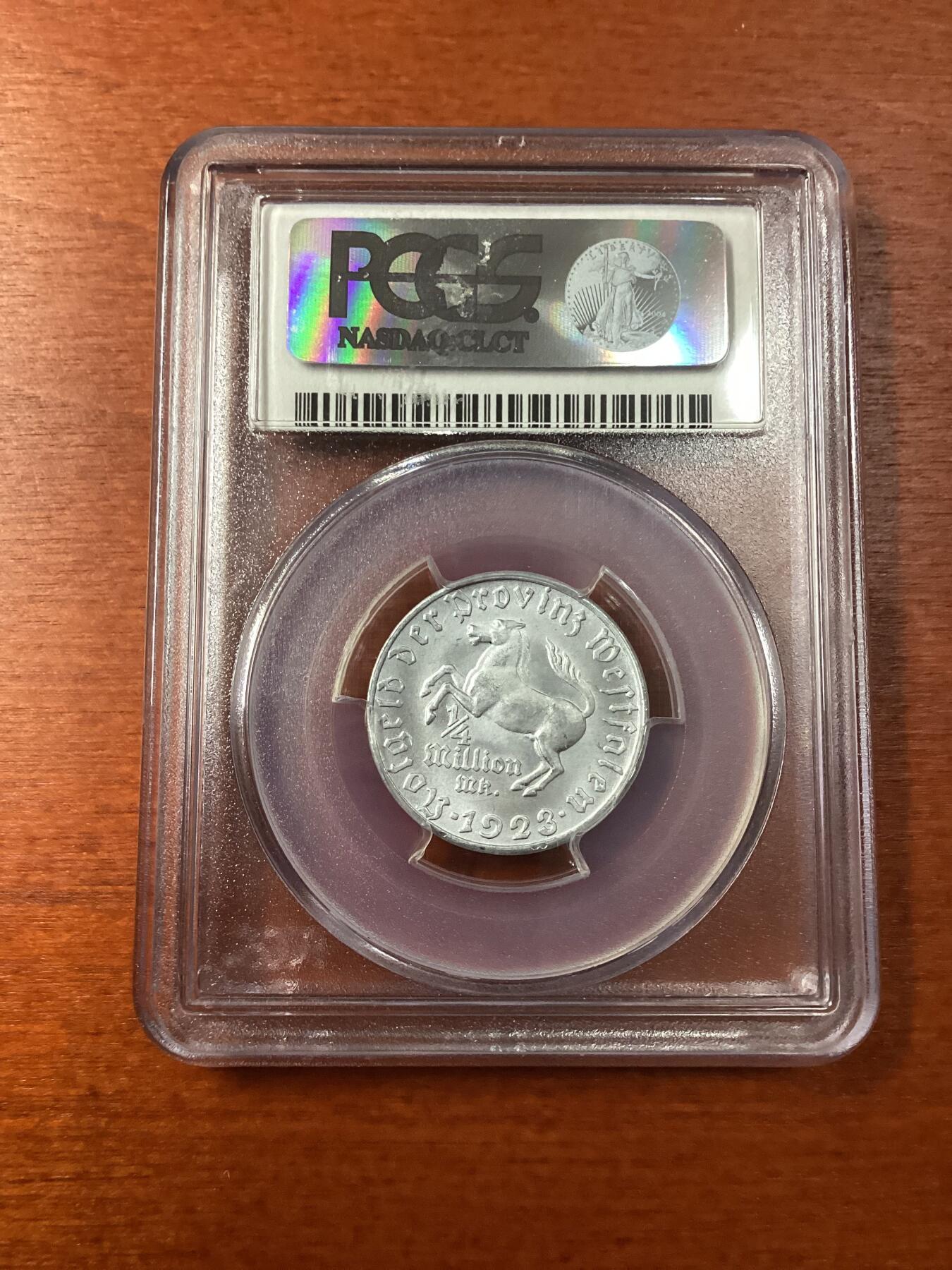 长老汇龙年精选第九场拍卖 1923 德国威斯特法兰德紧斯坦伯爵马币25万马克3行，PCGS MS64+，季军分，更高6枚