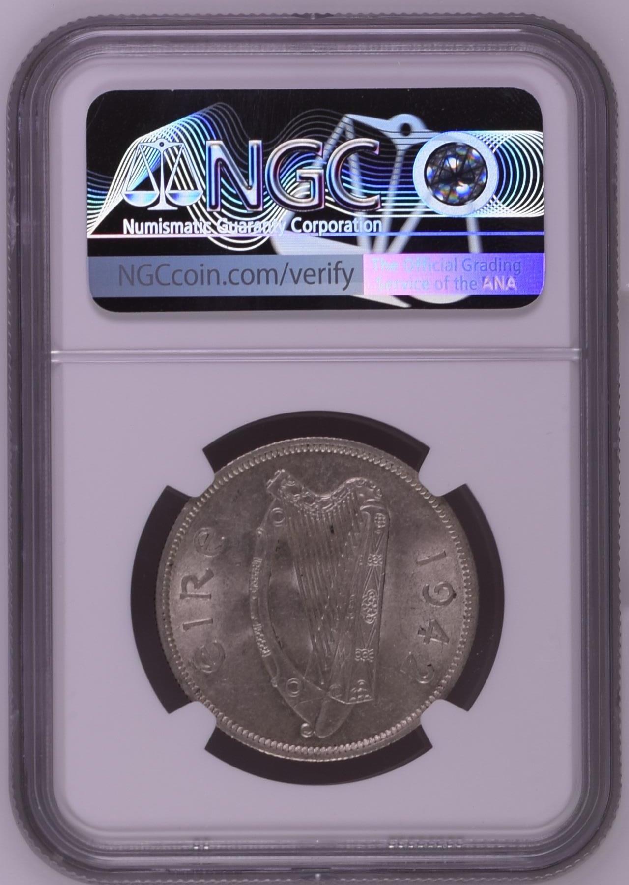 长老汇龙年精选第九场拍卖 1942 爱尔兰马1/2克朗银币，NGC AU58