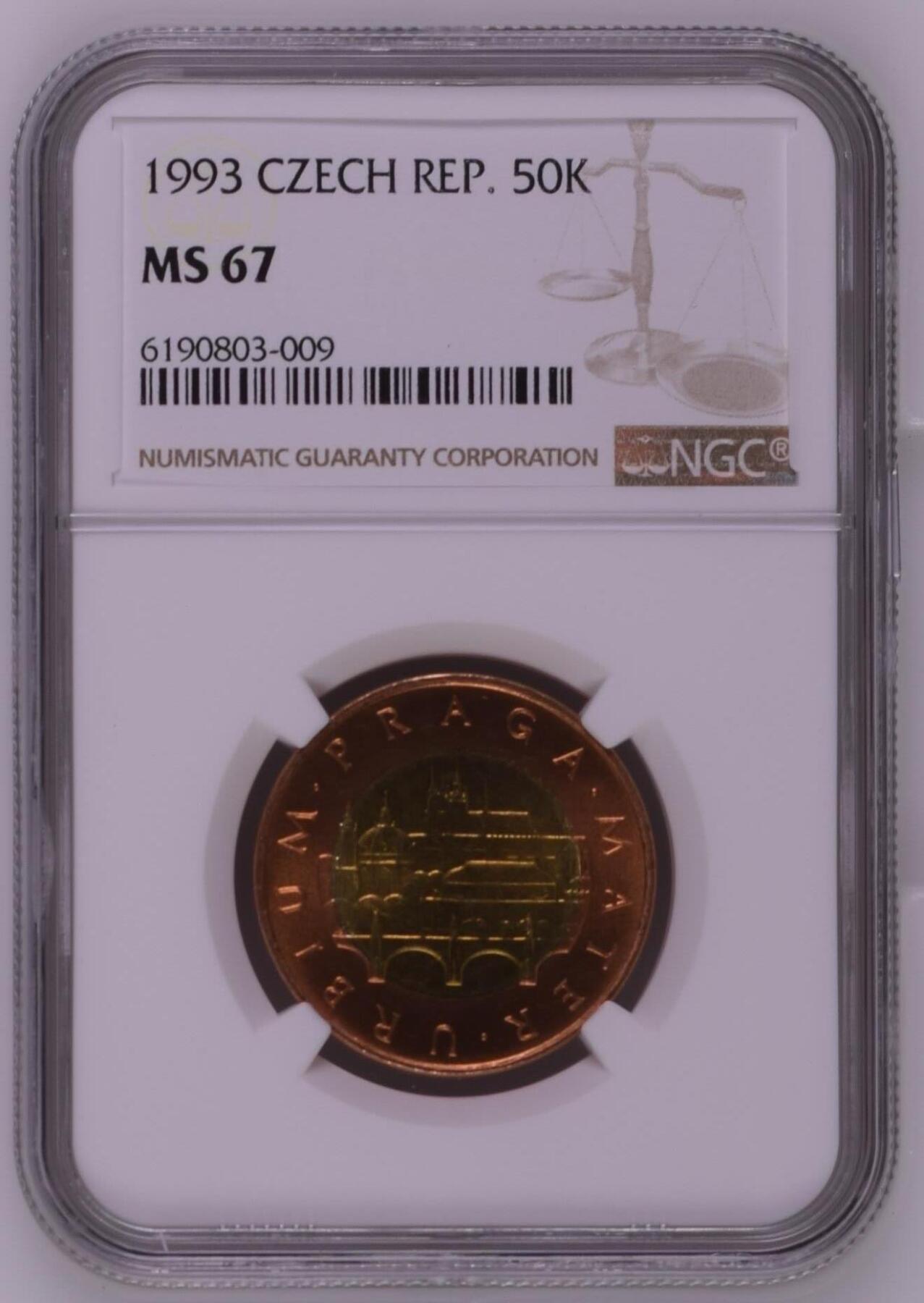 长老汇龙年精选第九场拍卖 1993 捷克50克朗双金属币，NGC MS67，3枚并列冠军之一，获奖币
