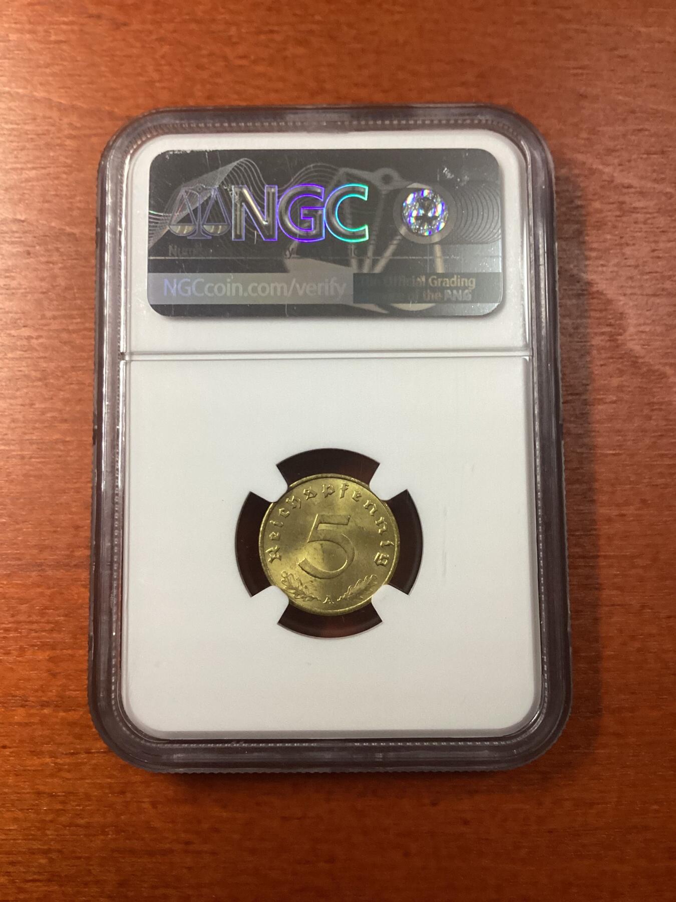 长老汇龙年精选第九场拍卖 1937A德国第三帝国5芬尼黄铜币，NGC MS64，更高18枚  