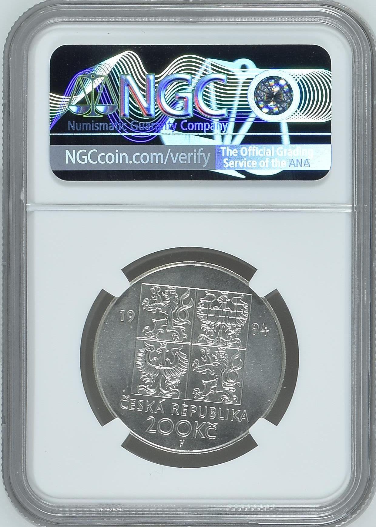 长老汇龙年精选第九场拍卖 1994 捷克环保200克朗银币，NGC MS67，唯一冠军分，4400多枚被熔毁