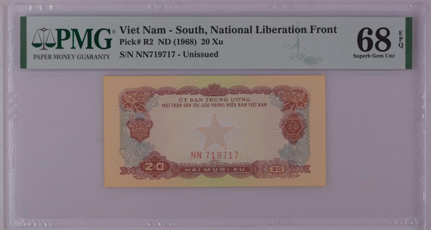 收藏联盟Quantum Auction 第361期拍卖  越南(1968)年20徐 PMG68 号码无4 稀少高分