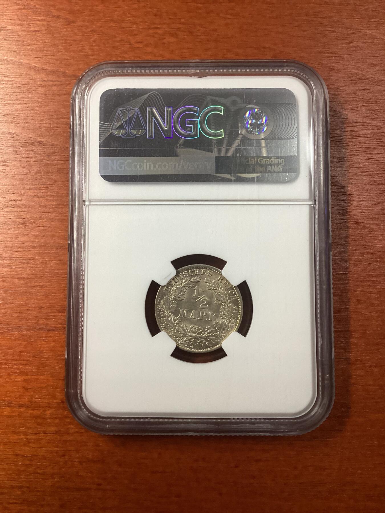 长老汇龙年精选第九场拍卖 1917A 德国第二帝国 1/2马克银币，NGC MS65