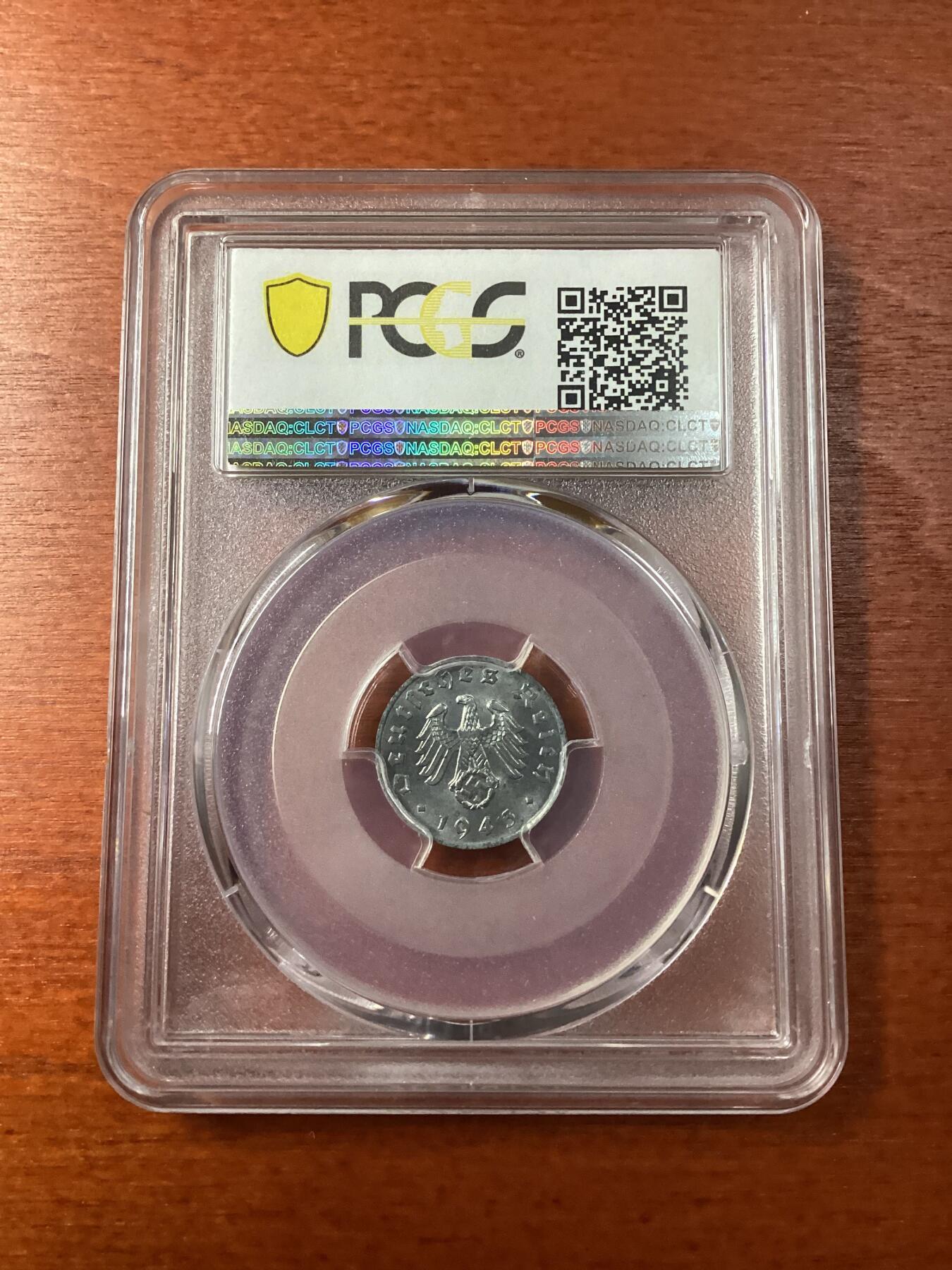 长老汇龙年精选第九场拍卖 1943-A德国第三帝国1芬尼锌币，PCGS MS64，更高1枚
