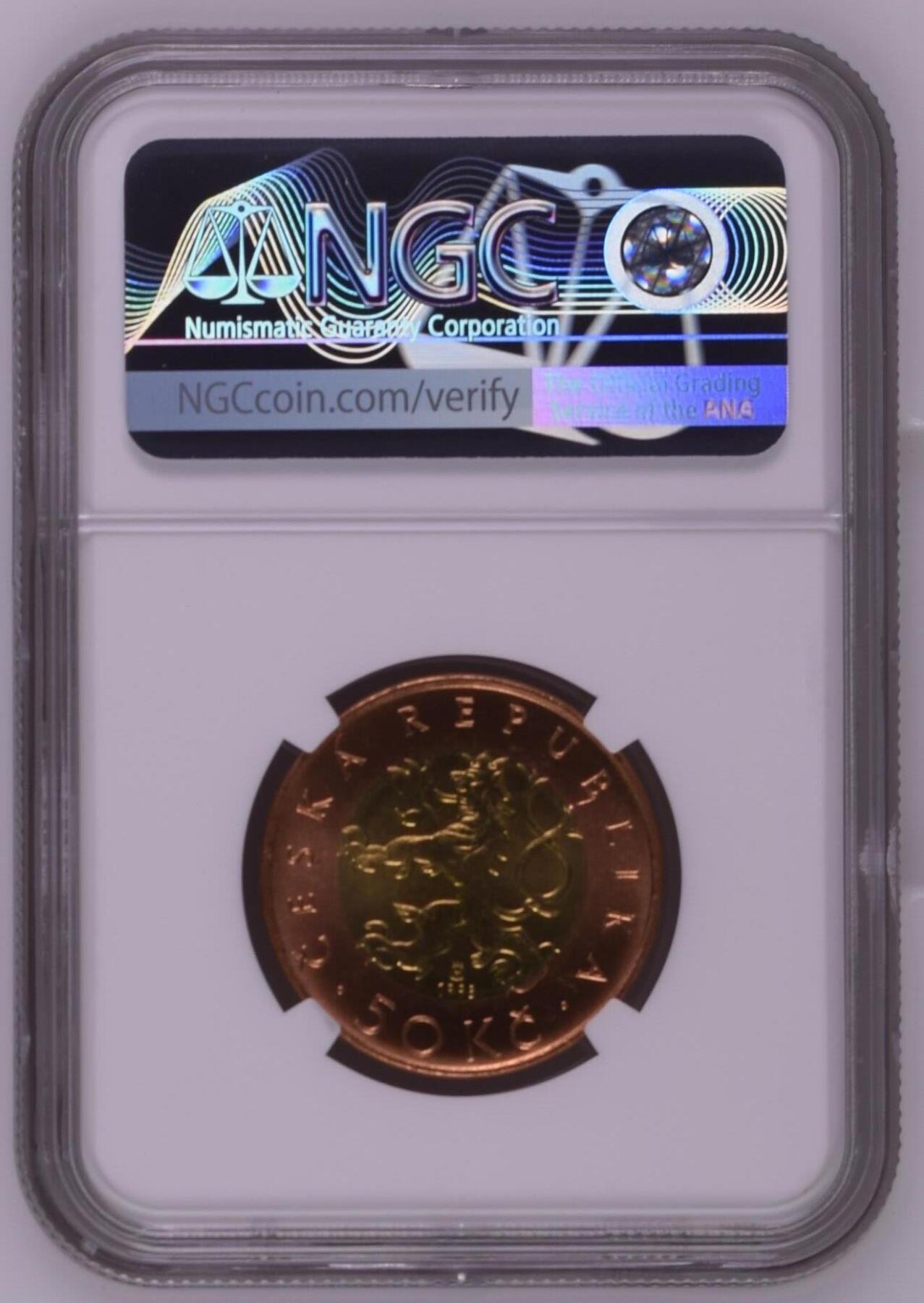 长老汇龙年精选第九场拍卖 1993 捷克50克朗双金属币，NGC MS67，3枚并列冠军之一，获奖币