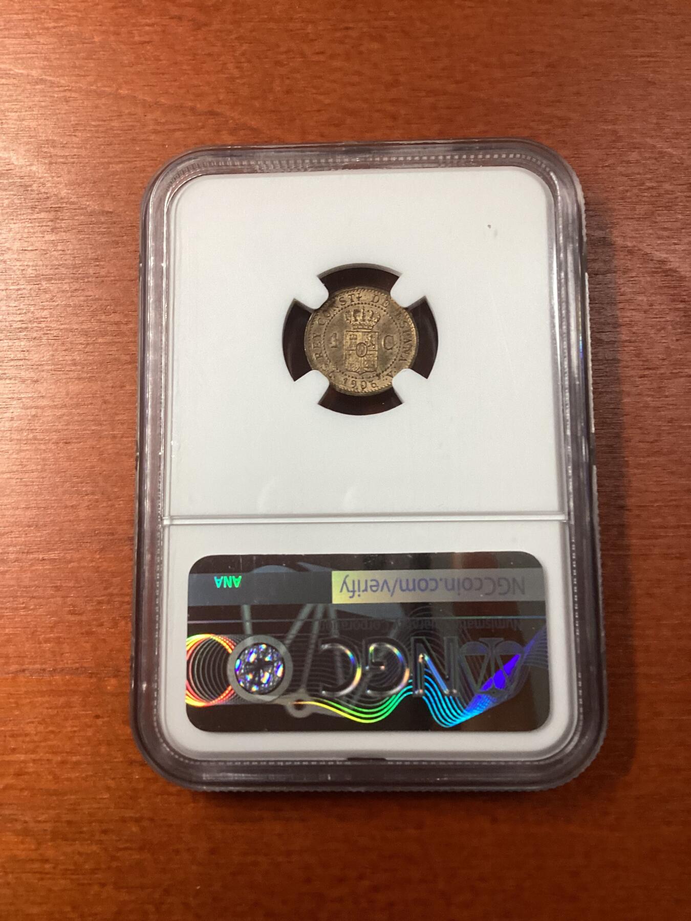 长老汇龙年精选第九场拍卖 1906(6) SLV 西班牙阿方索十三世1分铜币，NGC MS64RB