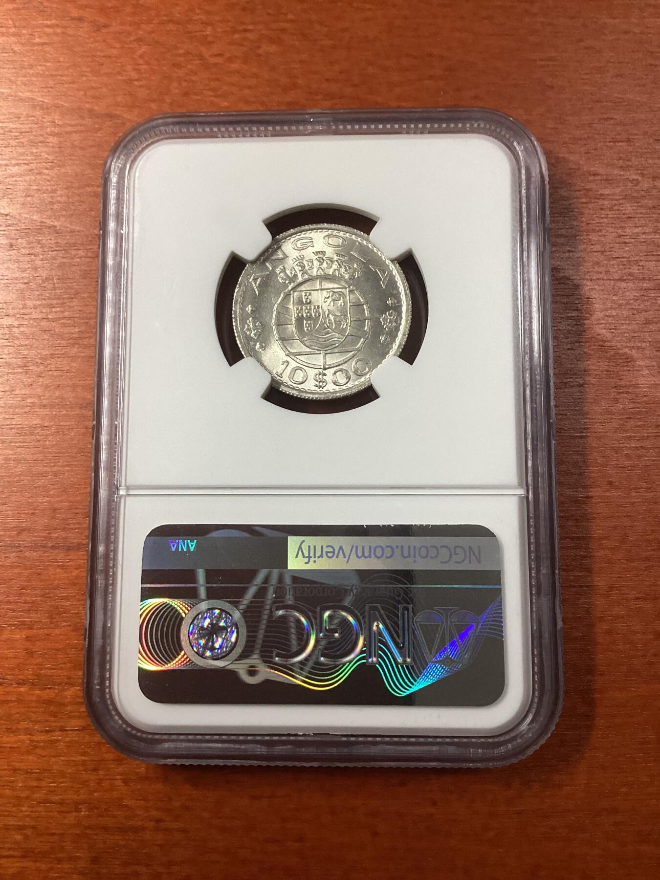 长老汇龙年精选第九场拍卖 1952葡属安哥拉10埃斯库多斯银币，NGC MS65