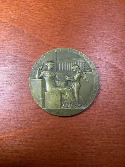 长老汇龙年精选第八场拍卖 - 1898法国巴黎钱币兑换中心铜章，22.38克，大师罗缇作品