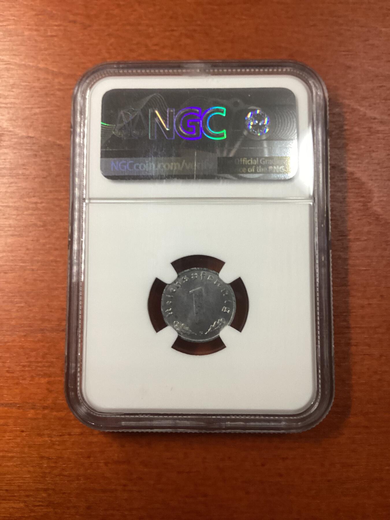 长老汇龙年精选第九场拍卖 1943F 德国第三帝国1芬尼锌币，NGC MS63，季军分，更高10枚