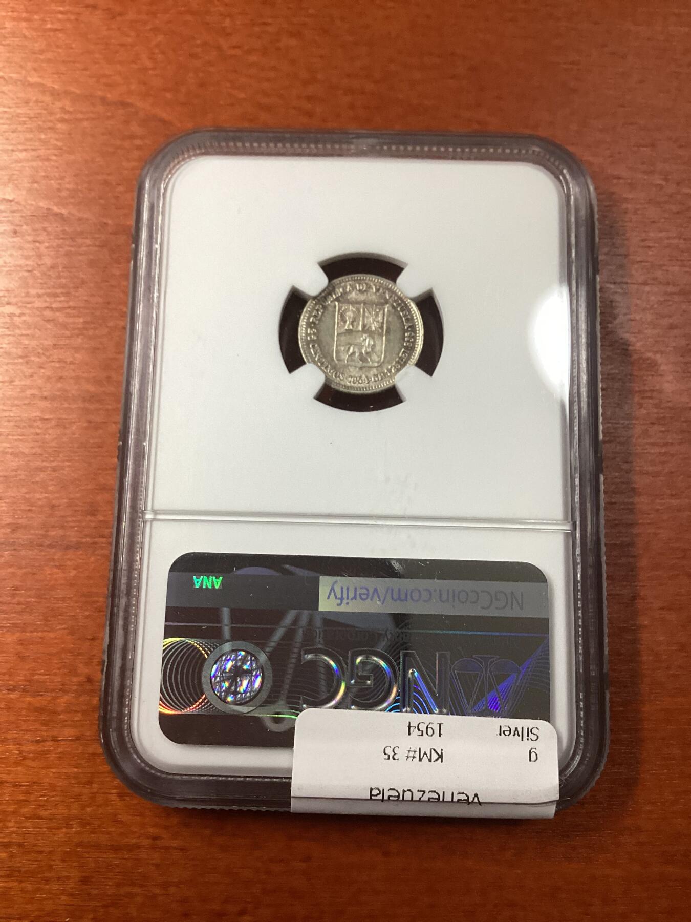 长老汇龙年精选第九场拍卖 1954 委内瑞拉25分银币，NGC MS65