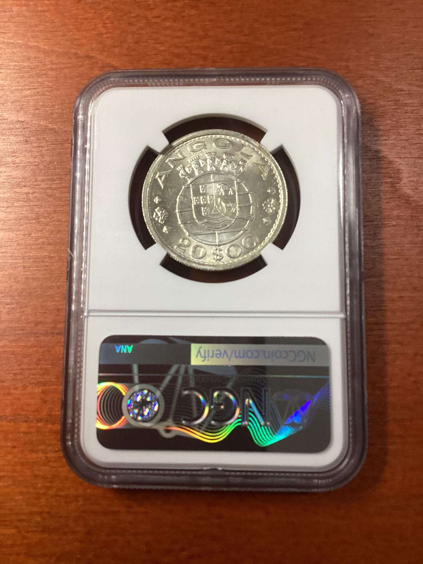 长老汇龙年精选第九场拍卖 1955 葡属安哥拉20埃斯库多斯银币，NGC MS65