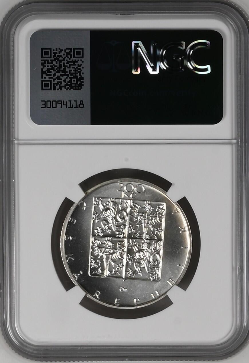 长老汇龙年精选第九场拍卖 1998 捷克 帕拉茨基200克朗银币，NGC MS67，唯一冠军分，3700多枚被熔毁