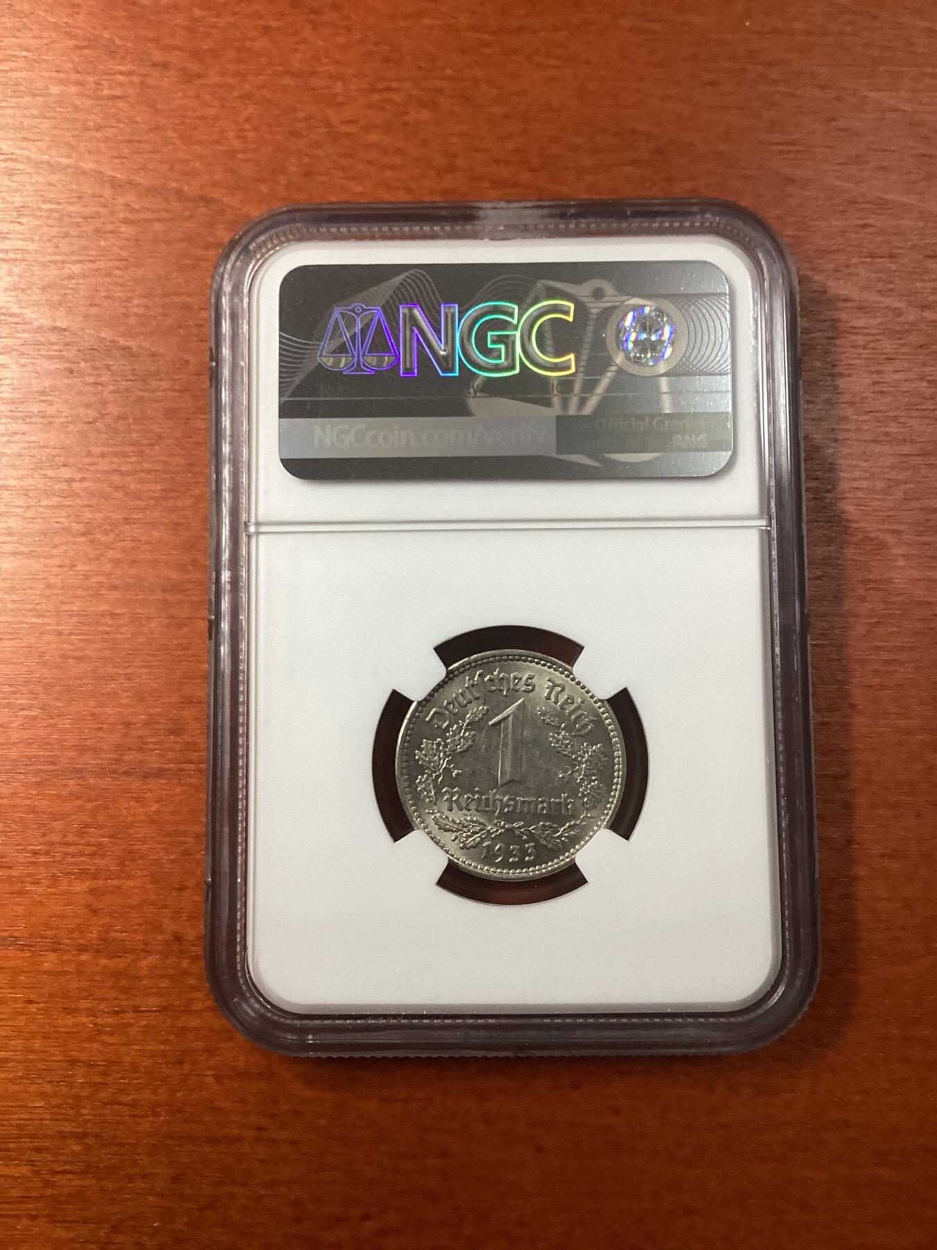 长老汇龙年精选第九场拍卖 1933F 德国第三帝国1马克镍币，NGC MS63，季军分，更高3枚