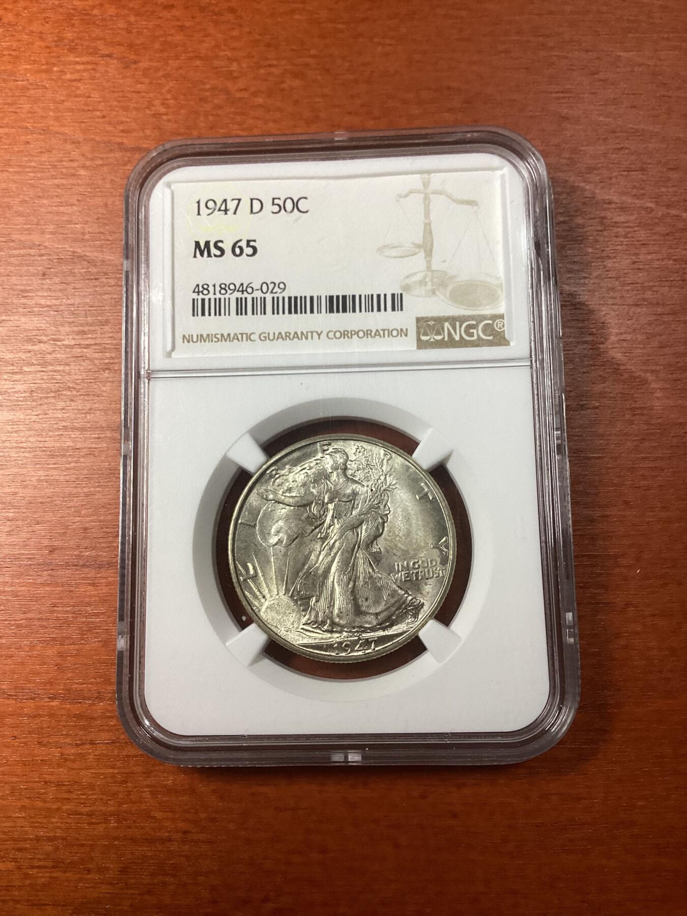 长老汇龙年精选第八场拍卖 1947D美国早期行走女神半圆银币，NGC MS65，官网135美金，丹佛版