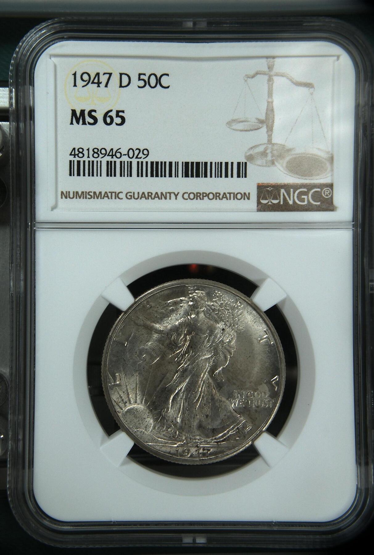 长老汇龙年精选第八场拍卖 1947D美国早期行走女神半圆银币，NGC MS65，官网135美金，丹佛版