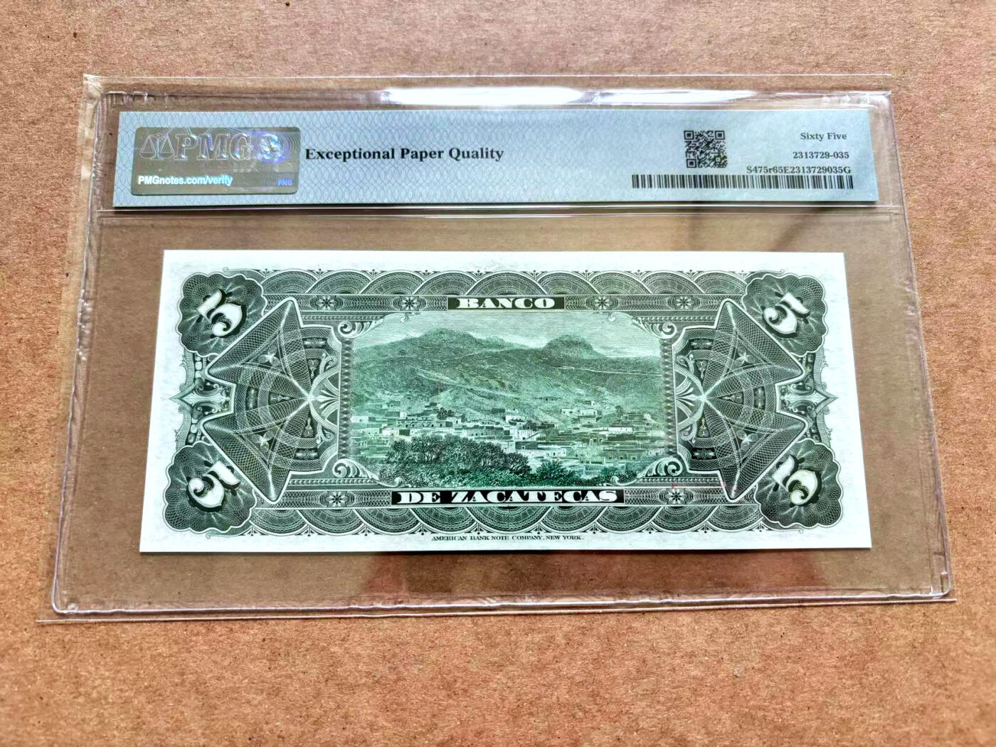 【Blue Auction】✨世界纸币精拍第506期【精】 墨西哥 1891-1914年5比索 PMG65EPQ 绝品 ABNC出品 背面大场景