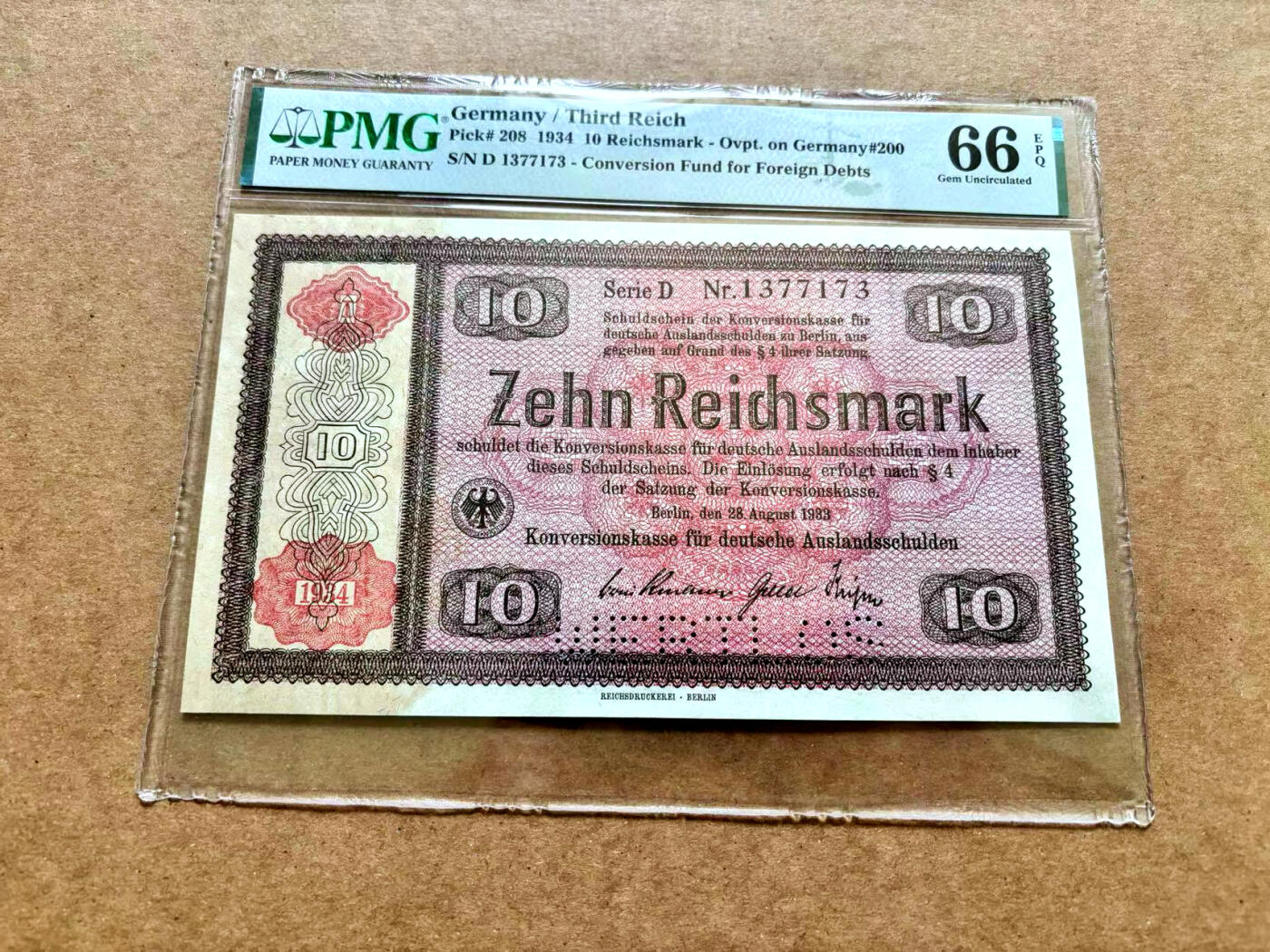 【Blue Auction】✨世界纸币精拍第506期【精】 德国 1934年10马克 超大票幅 PMG66EPQ 