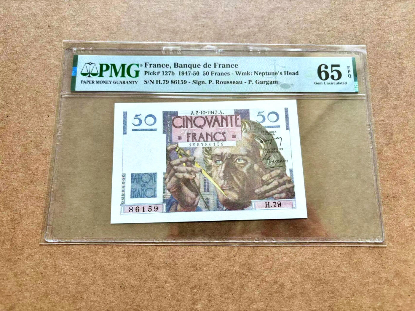 【Blue Auction】✨世界纸币精拍第506期【精】 【无47】法国 1947年50法郎 PMG65EPQ 海王