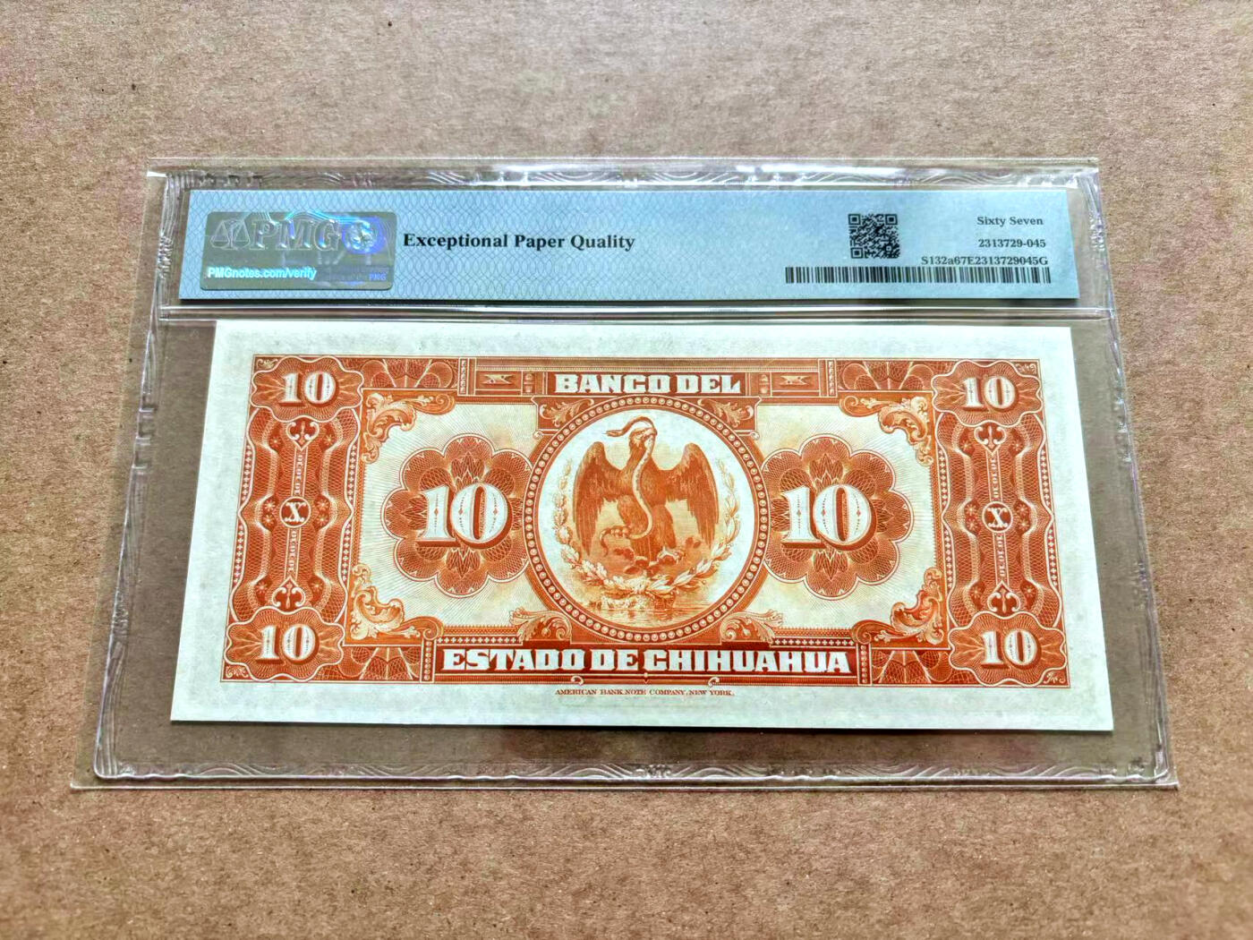 【Blue Auction】✨世界纸币精拍第506期【精】 墨西哥 1913年10比索 实钞 A冠 PMG67EPQ 高分 ABNC出品 