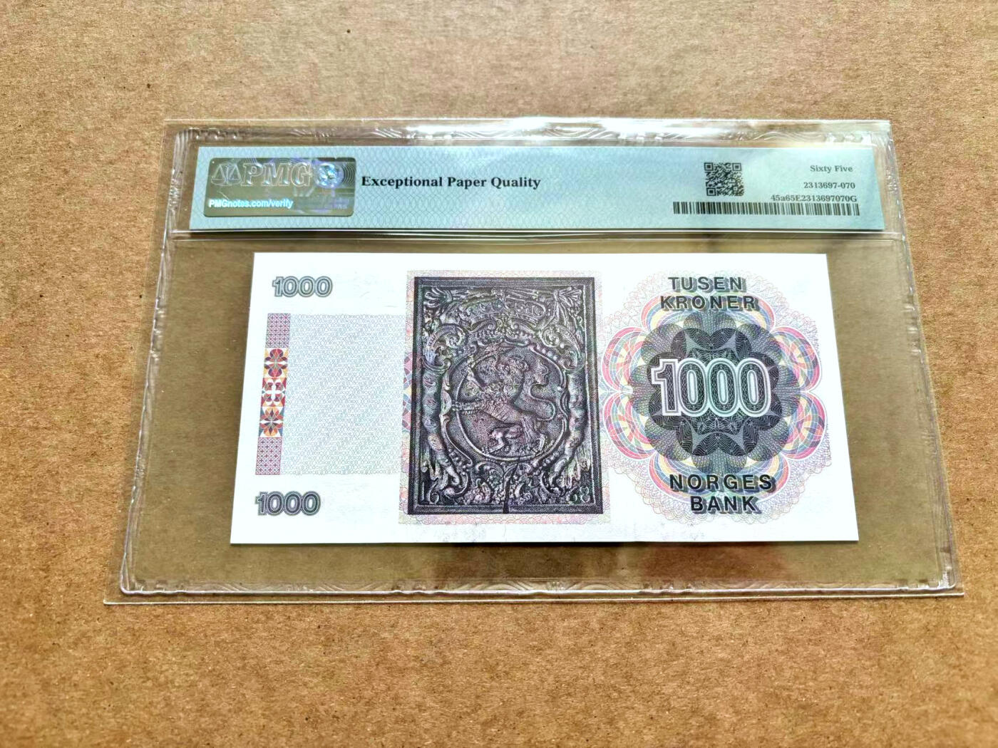 【Blue Auction】✨世界纸币精拍第506期【精】 挪威 1989年1000克朗 PMG65EPQ 