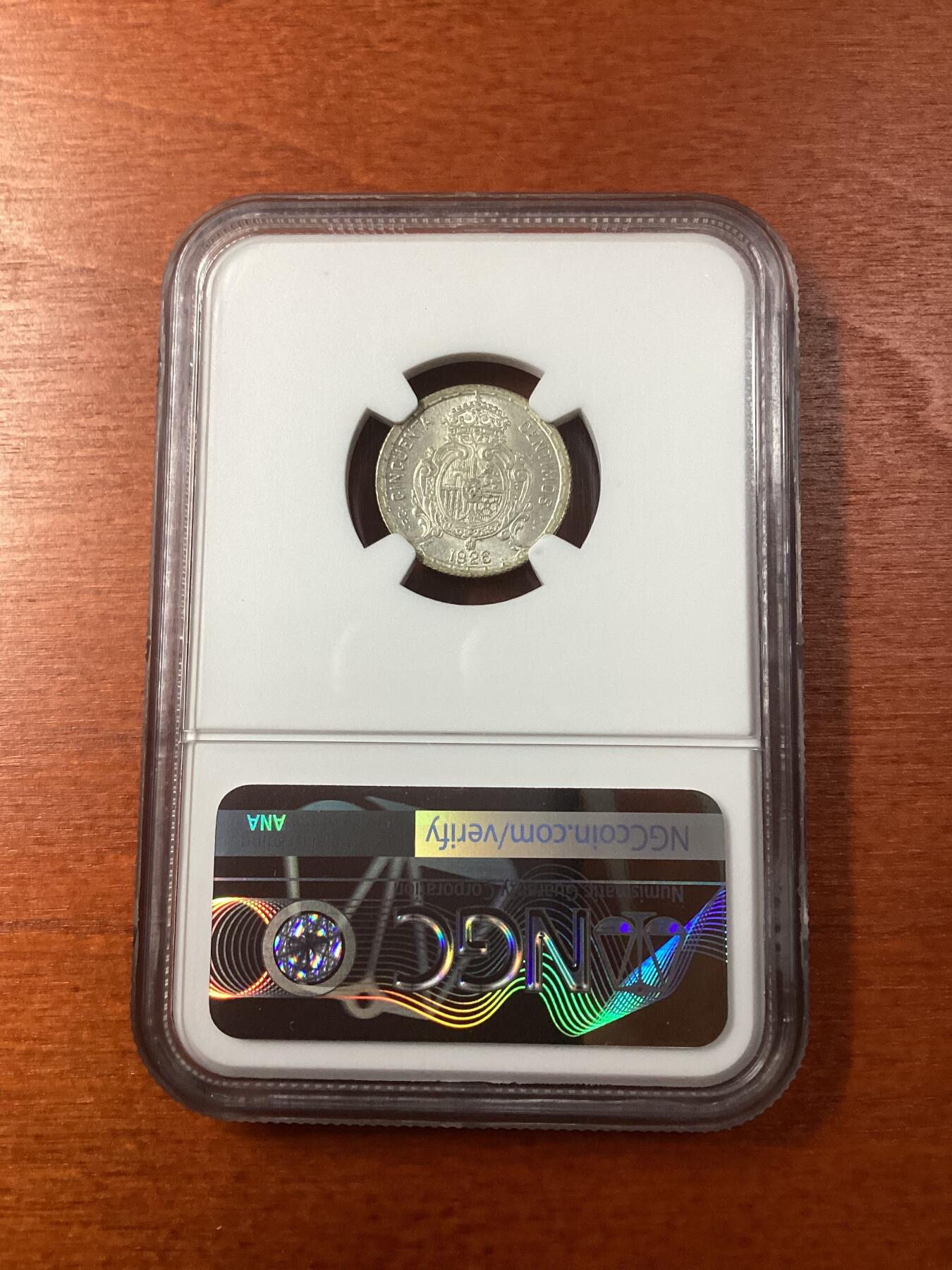 长老汇龙年精选第九场拍卖 1926 PCS  西班牙阿方索十三世50分银币，NGC MS64