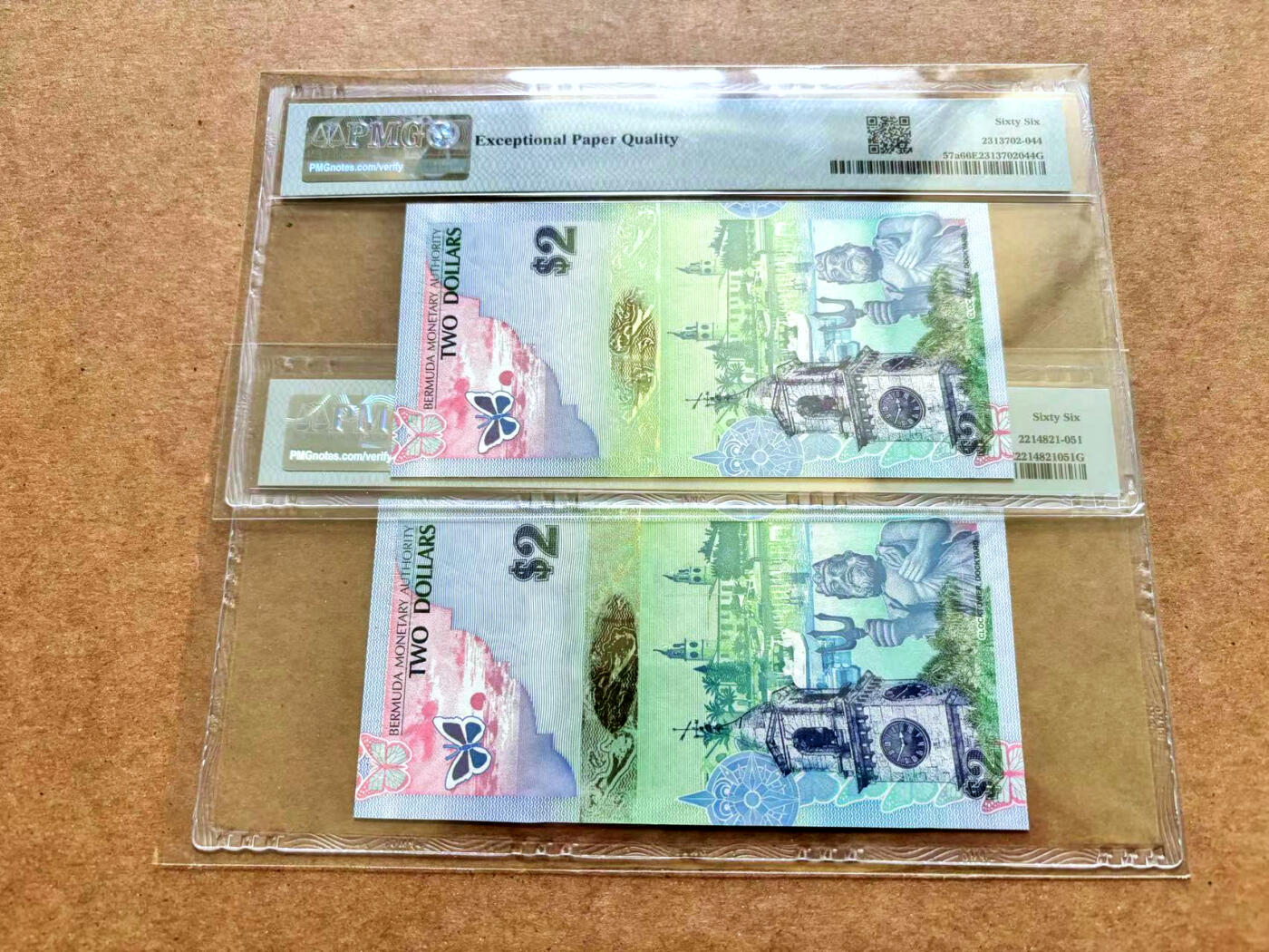 【Blue Auction】✨世界纸币精拍第506期【精】 【一组2张 洋葱冠 无47 获奖钞】百慕大 2009年2元 蓝鸟 PMG66EPQ 