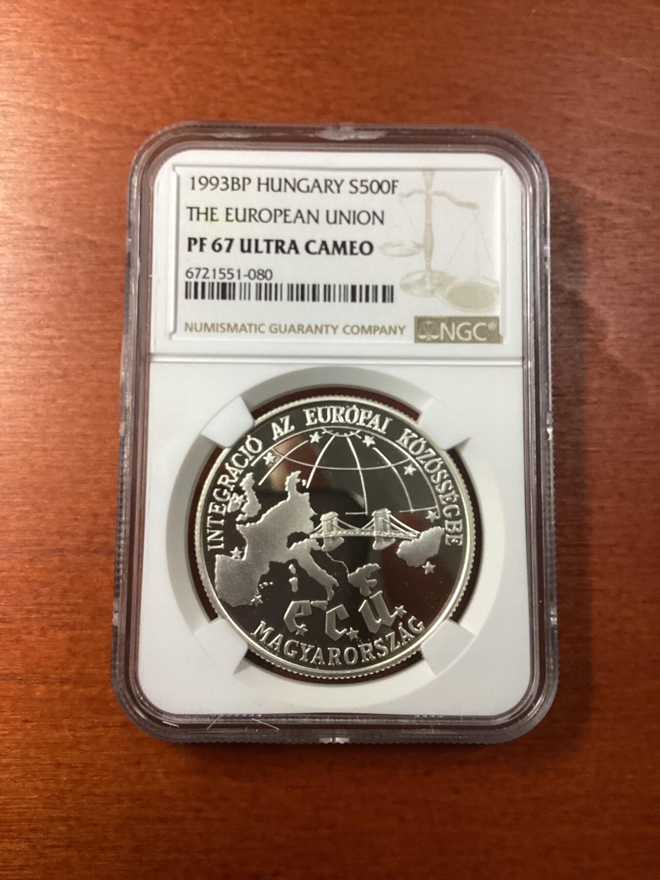 长老汇龙年精选第九场拍卖 1993BP 匈牙利欧盟500弗林特精制银币，NGC PF67UC，唯二亚军分，更高分仅有一枚