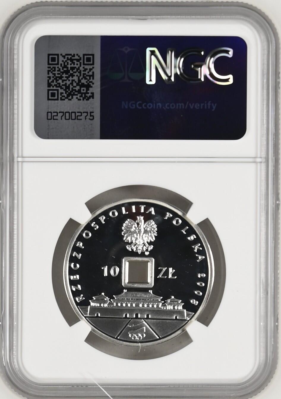 长老汇龙年精选第九场拍卖 2008MW  波兰北京奥运会帆船10兹罗提方孔圆形精制银币，NGC PF68UC
