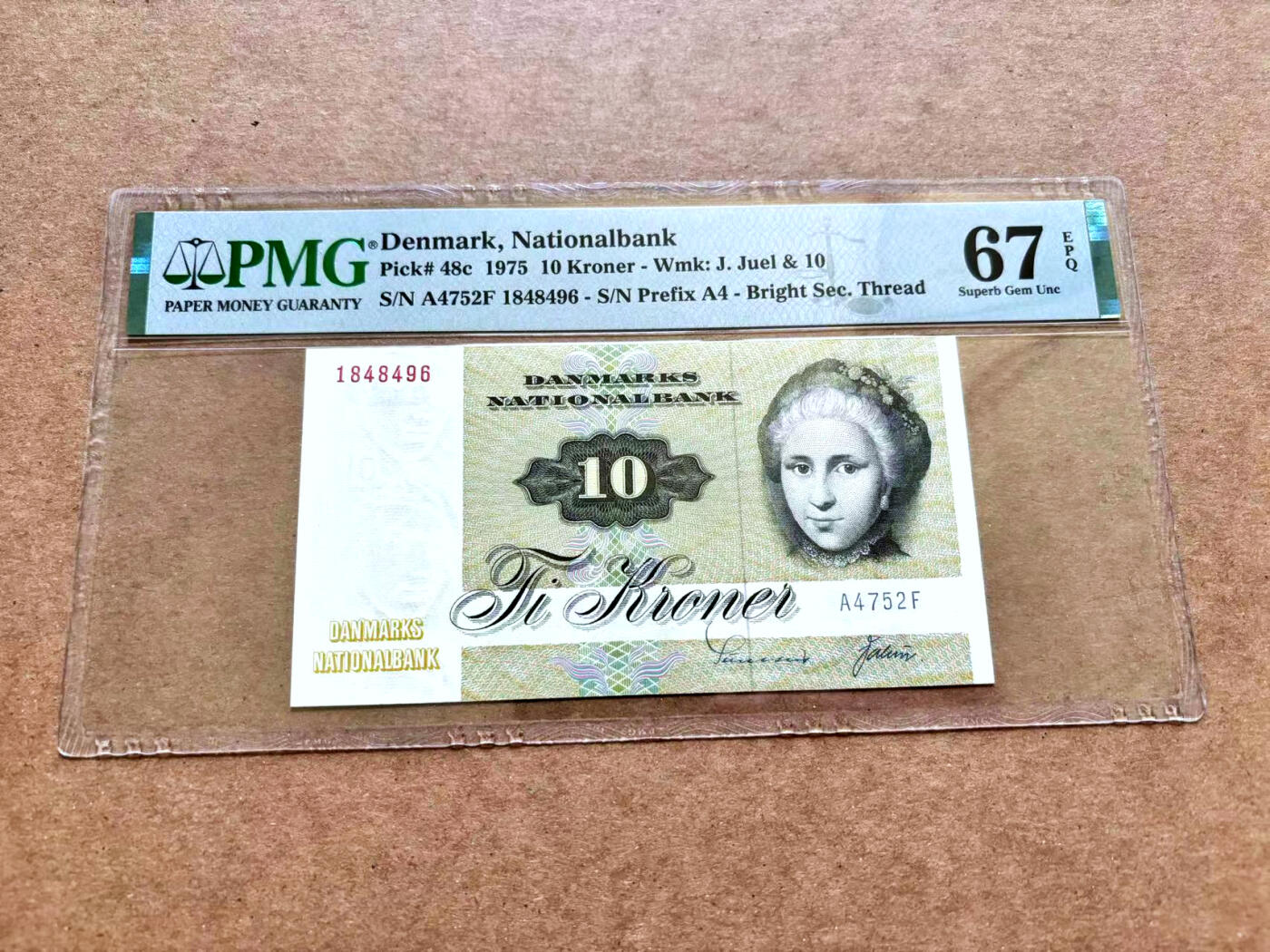 【Blue Auction】✨世界纸币精拍第506期【精】 丹麦 1975年10克朗 PMG67EPQ 高分