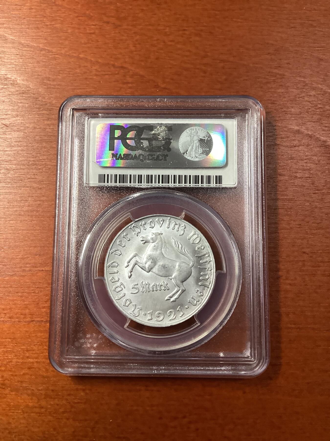 长老汇龙年精选第九场拍卖 1921 德国威斯特法兰德紧斯坦伯爵马币5马克，PCGS MS64，更高12枚