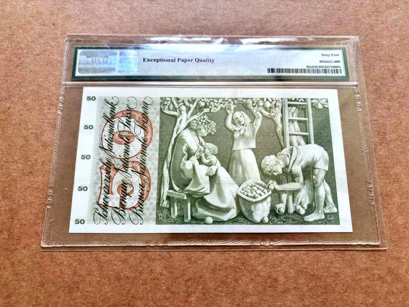 【Blue Auction】✨世界纸币精拍第506期【精】 【倒置号】瑞士 1974年50法郎 PMG64EPQ 苹果园