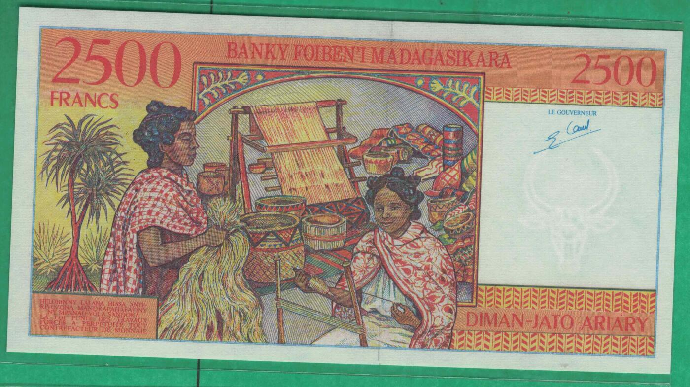 马达加斯加1998年2500法郎(500阿里亚里) A冠 P-81 非洲纸币 实物图 UNC