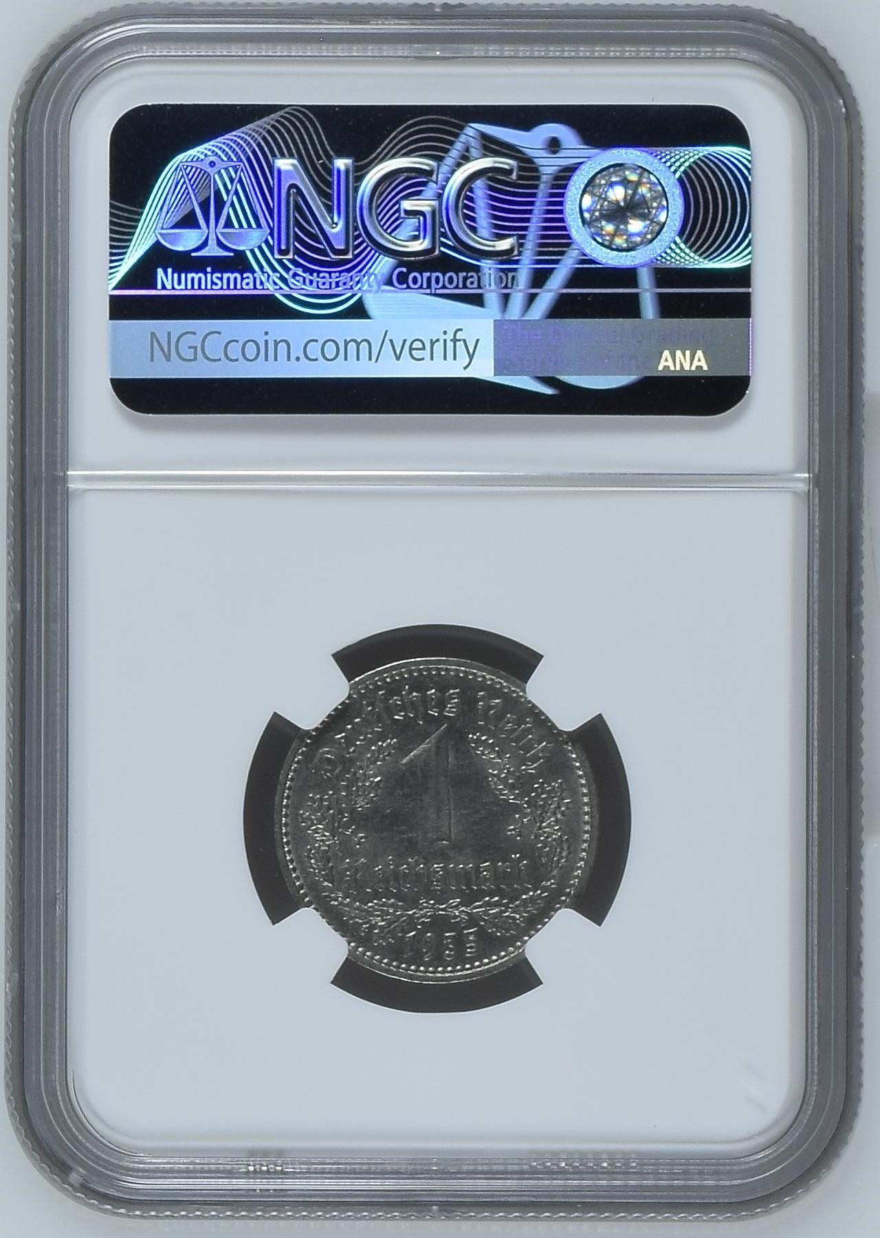 长老汇龙年精选第九场拍卖 1935A 德国第三帝国1马克镍币，NGC MS62