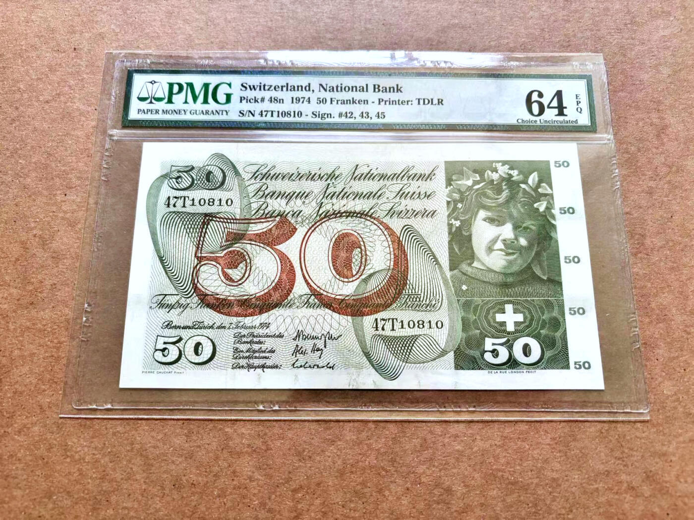 【Blue Auction】✨世界纸币精拍第506期【精】 【倒置号】瑞士 1974年50法郎 PMG64EPQ 苹果园