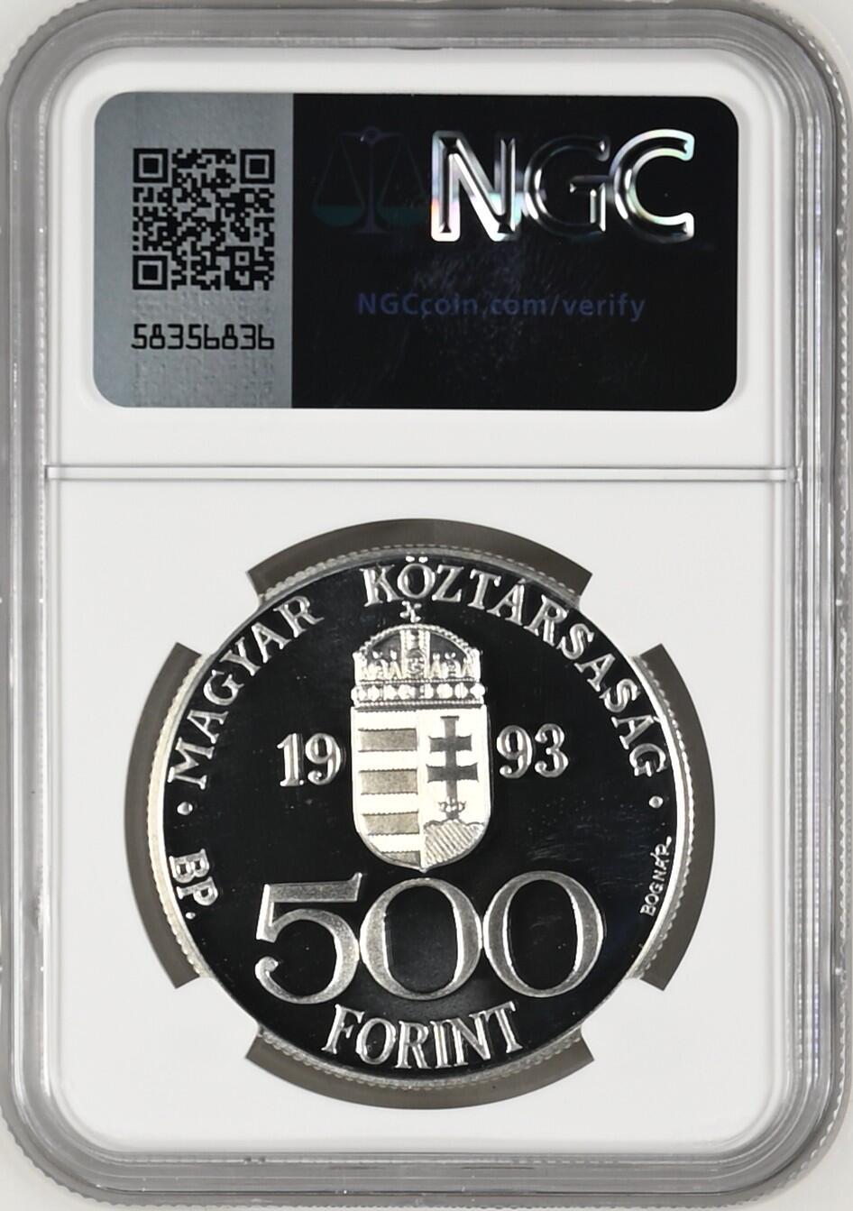 长老汇龙年精选第九场拍卖 1993BP 匈牙利欧盟500弗林特精制银币，NGC PF67UC，唯二亚军分，更高分仅有一枚