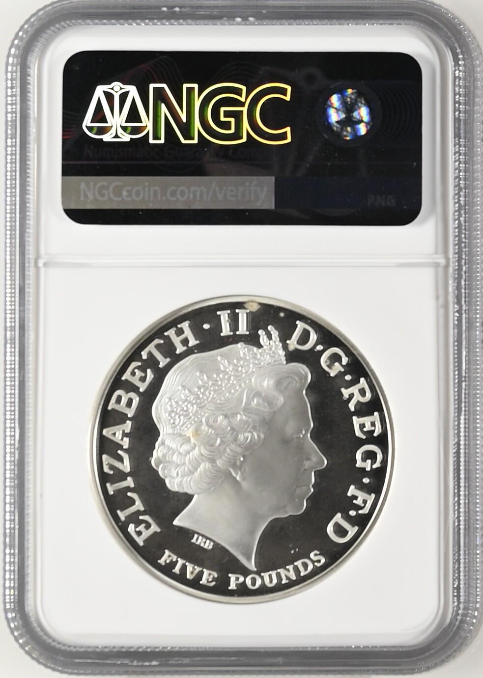 长老汇龙年精选第九场拍卖 2013英国伊丽莎白二世加冕六十周年纪念5英镑加厚精制银币， NGC PF68UC，加厚盒，88至今头像