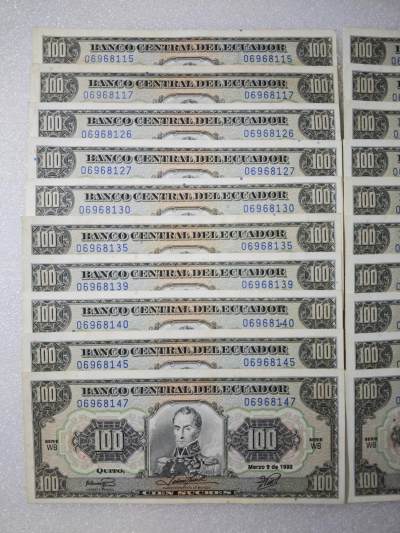 20张厄瓜多尔1992年100苏克雷退出流通老纸币原票直板