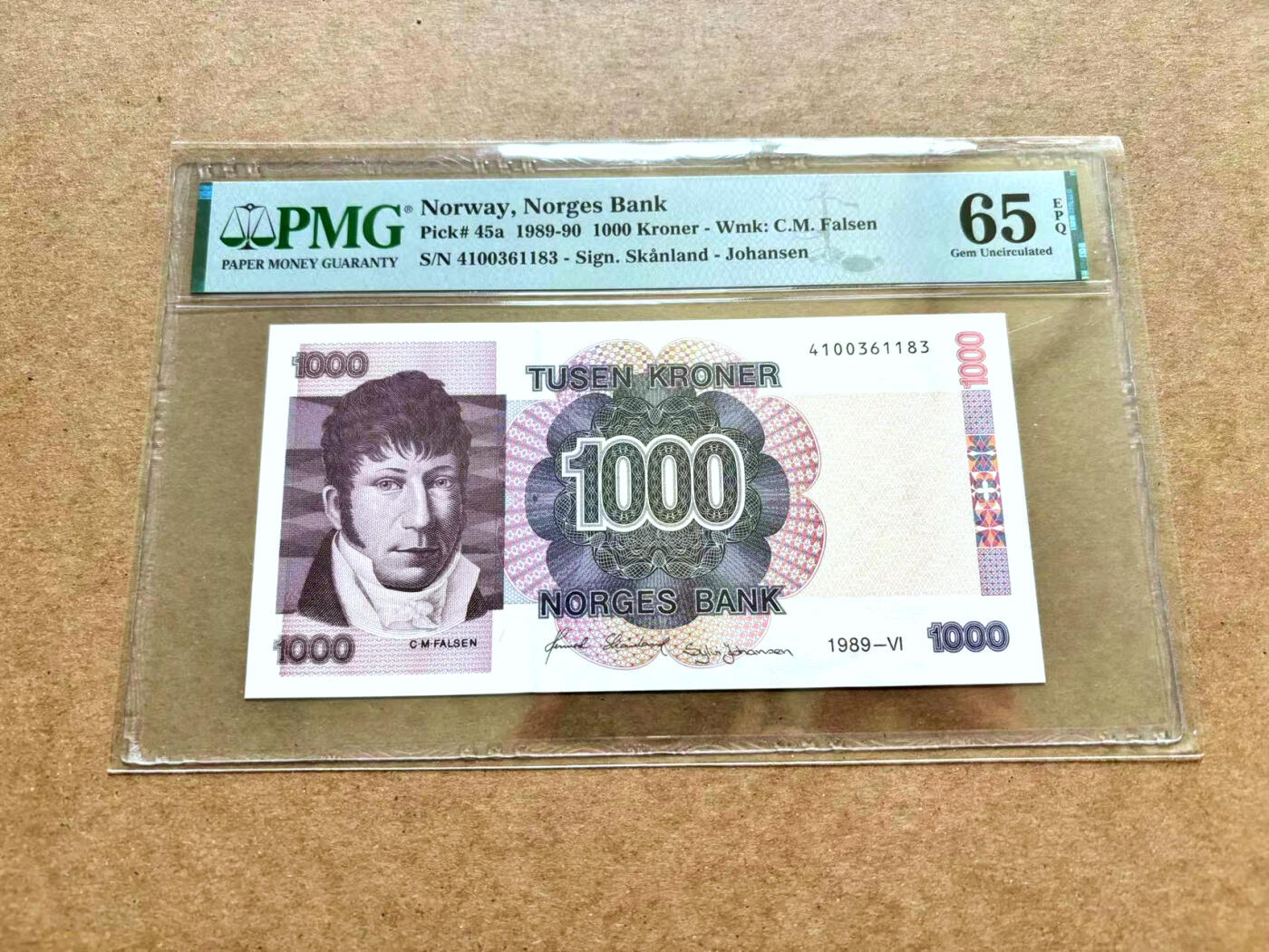 【Blue Auction】✨世界纸币精拍第506期【精】 挪威 1989年1000克朗 PMG65EPQ 