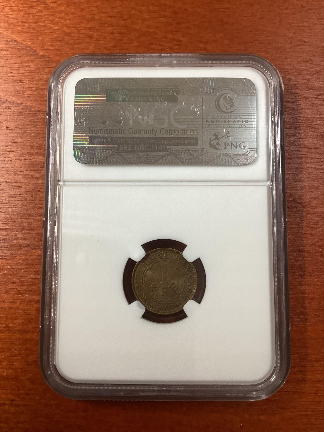 长老汇龙年精选第九场拍卖 1907 VBP GJ 丹麦1欧尔铜币，NGC65BN，季军分