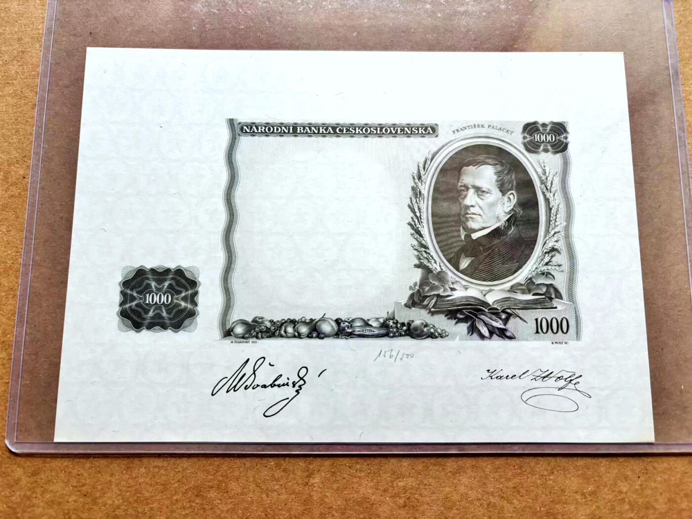 【Blue Auction】✨世界纸币精拍第506期【精】 捷克斯洛伐克 1934年1000克朗 proof印样 雕刻精美 大票幅 满版水印 带签名 限量编号