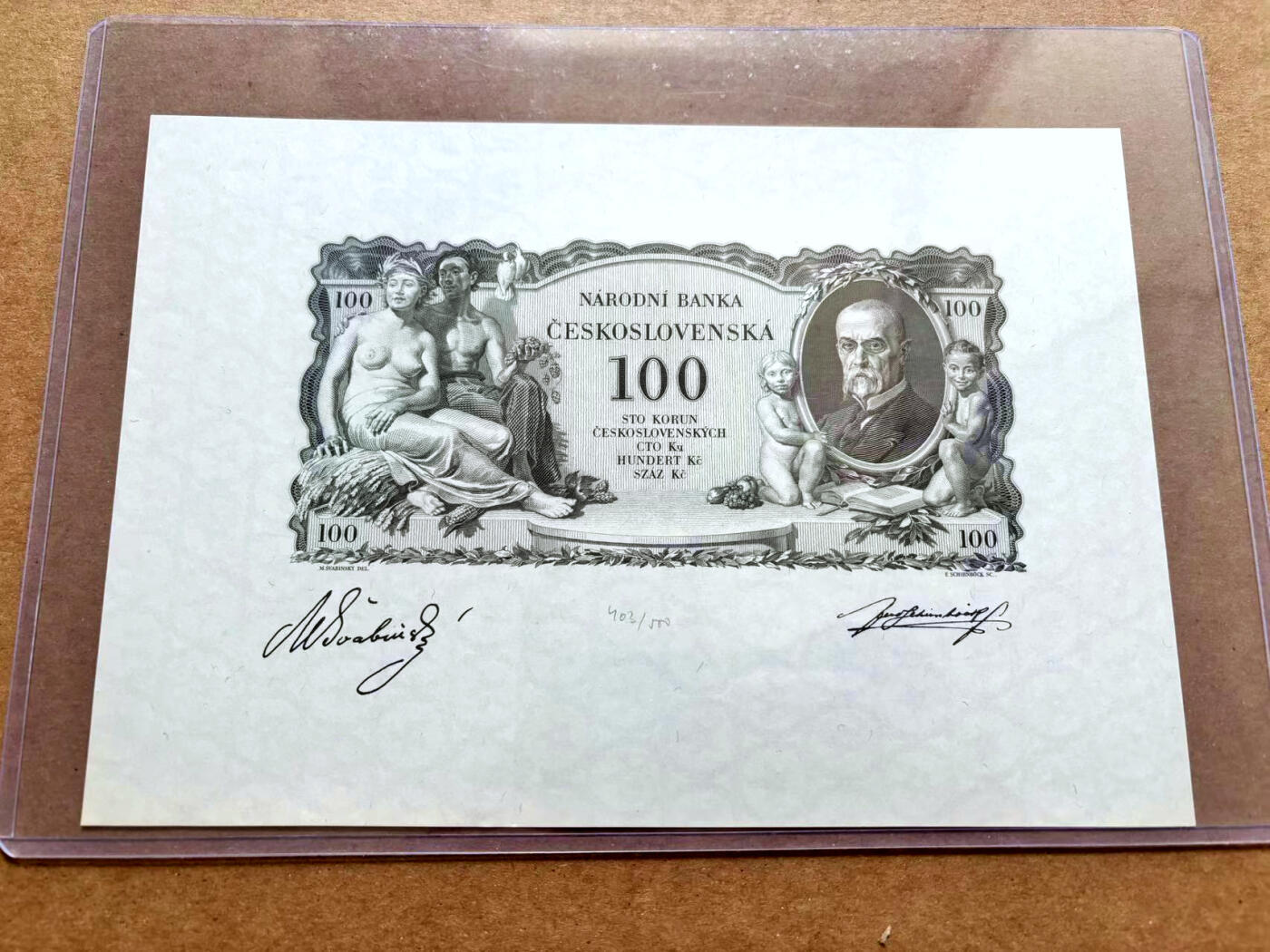 【Blue Auction】✨世界纸币精拍第506期【精】  捷克斯洛伐克 1931年100克朗 proof印样 雕刻精美 大票幅 满版水印 带签名 限量编号