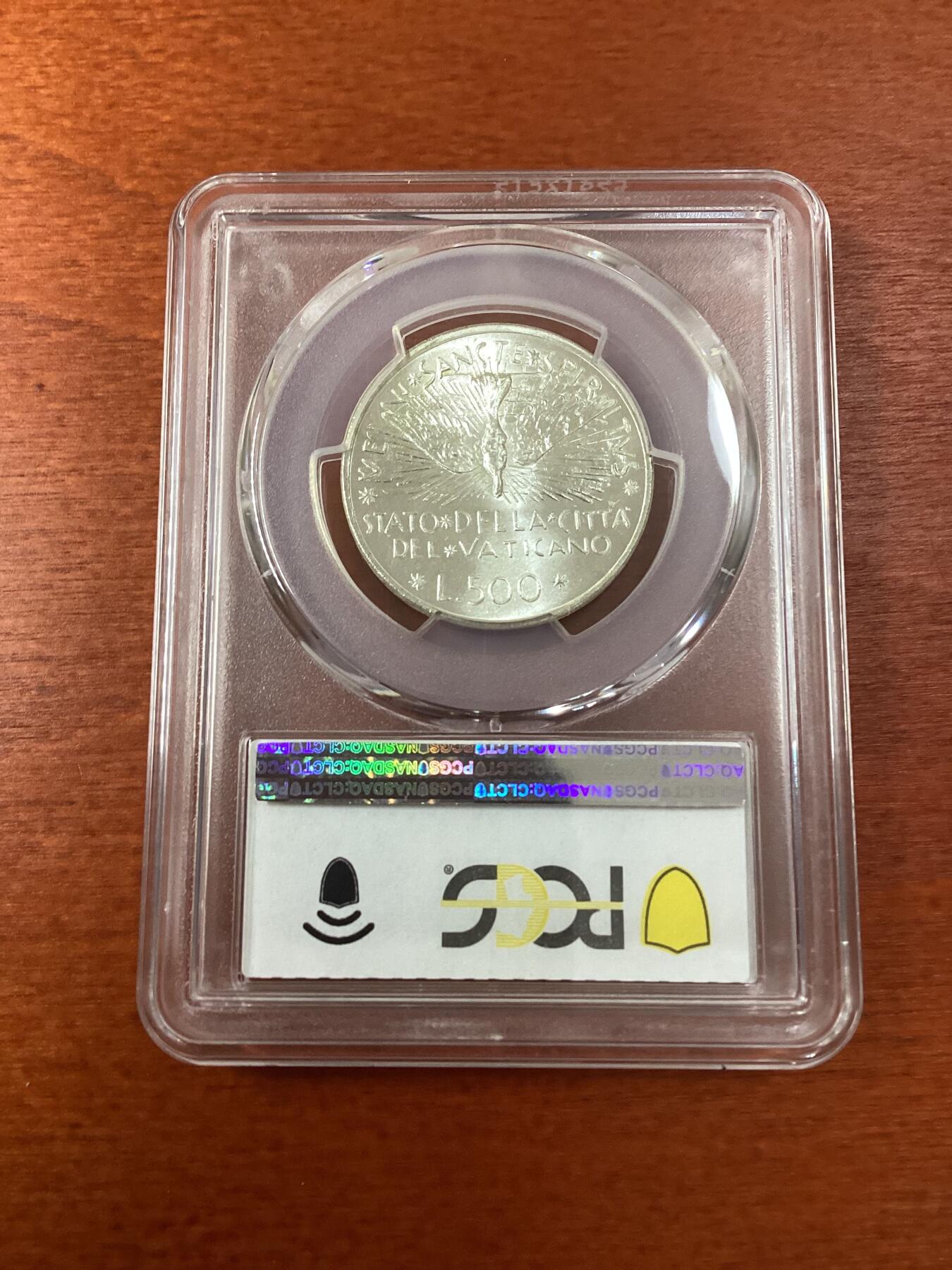 长老汇龙年精选第九场拍卖 1978 梵蒂冈教皇缺位500里拉银币，PCGS MS65，类型一