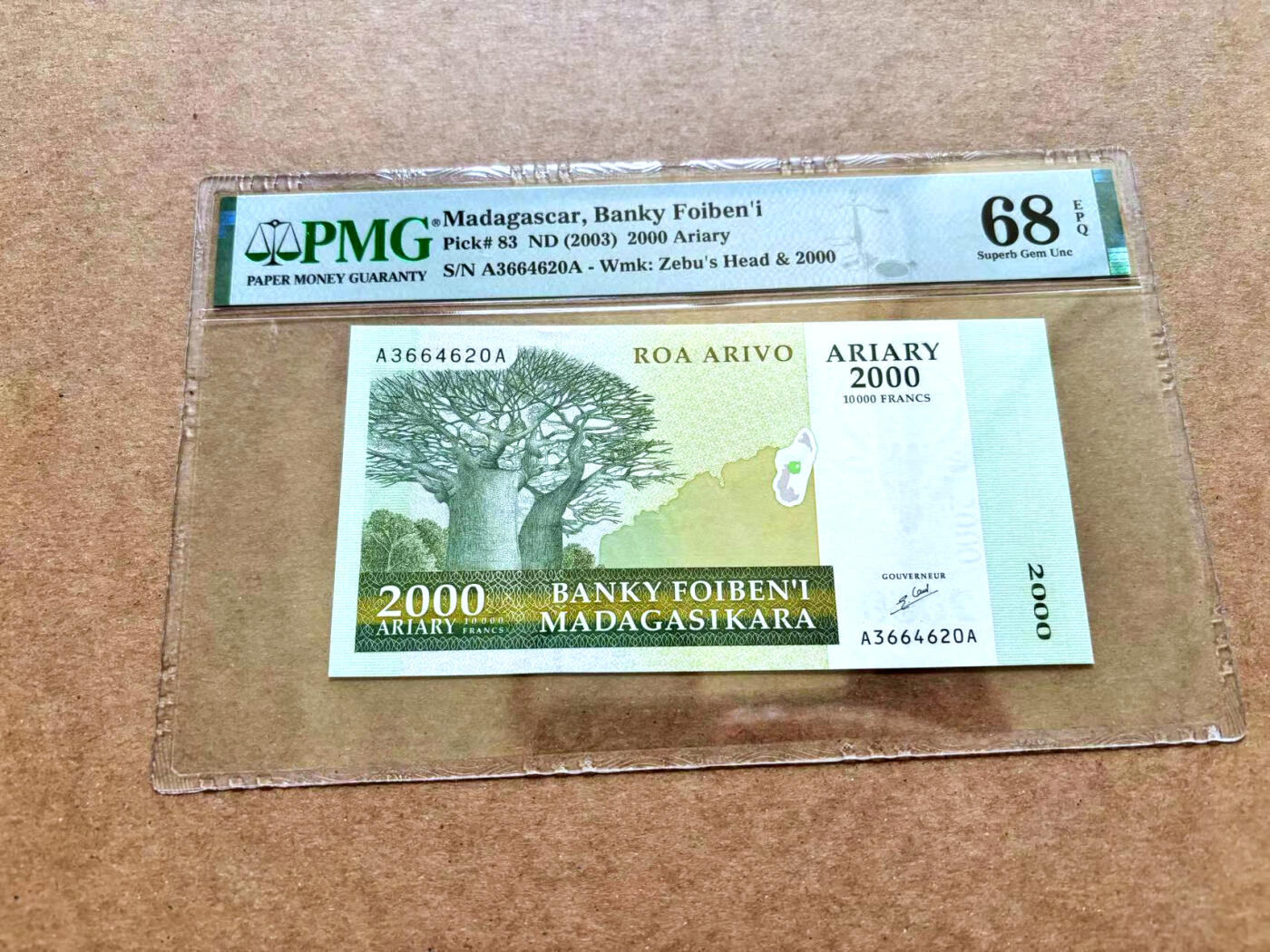 【Blue Auction】✨世界纸币精拍第506期【精】 【冠军分 AA冠无47】马达加斯加 2003年2000阿利亚里 PMG68EPQ 超高分