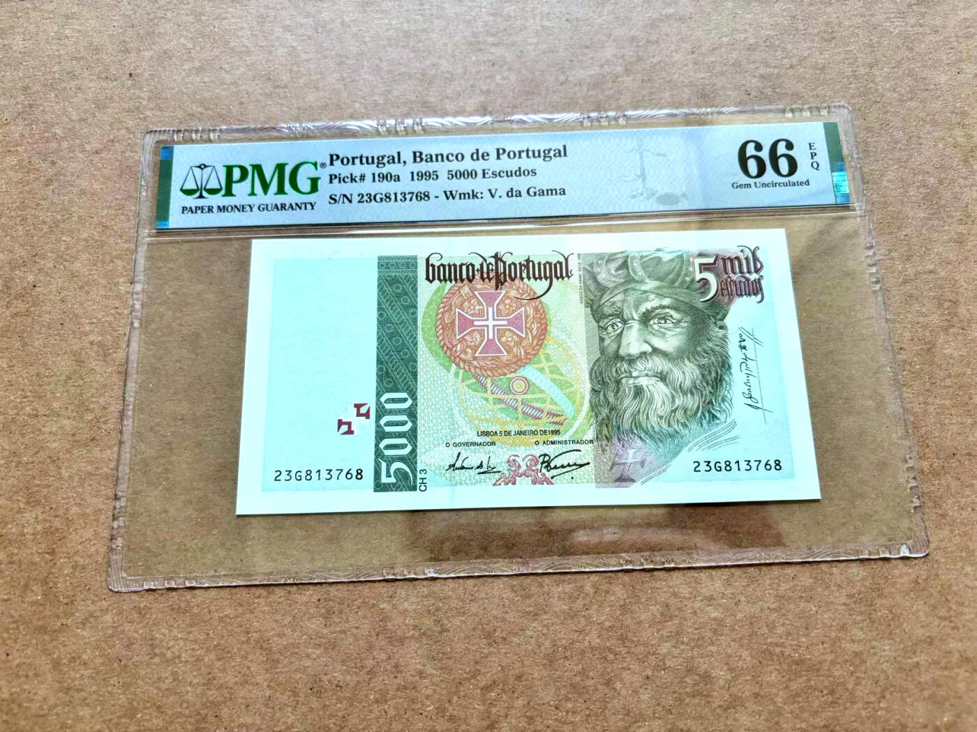 【Blue Auction】✨世界纸币精拍第506期【精】 【a版】葡萄牙 1995年5000埃斯库多 PMG66EPQ 