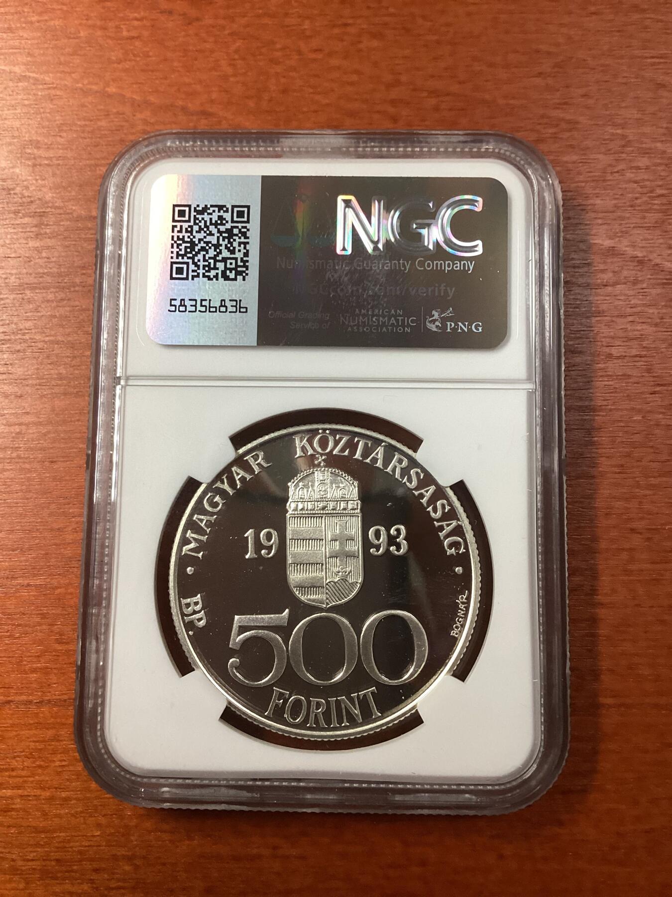 长老汇龙年精选第九场拍卖 1993BP 匈牙利欧盟500弗林特精制银币，NGC PF67UC，唯二亚军分，更高分仅有一枚