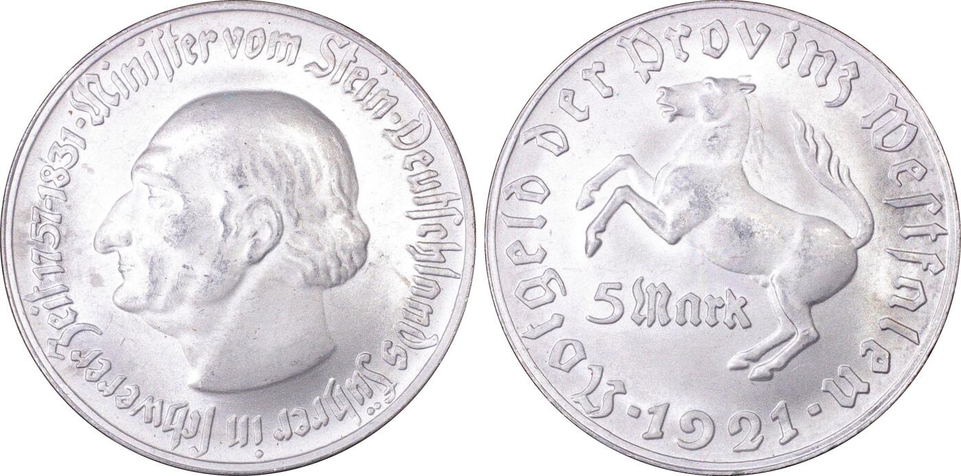 长老汇龙年精选第九场拍卖 1921 德国威斯特法兰德紧斯坦伯爵马币5马克，PCGS MS64，更高12枚