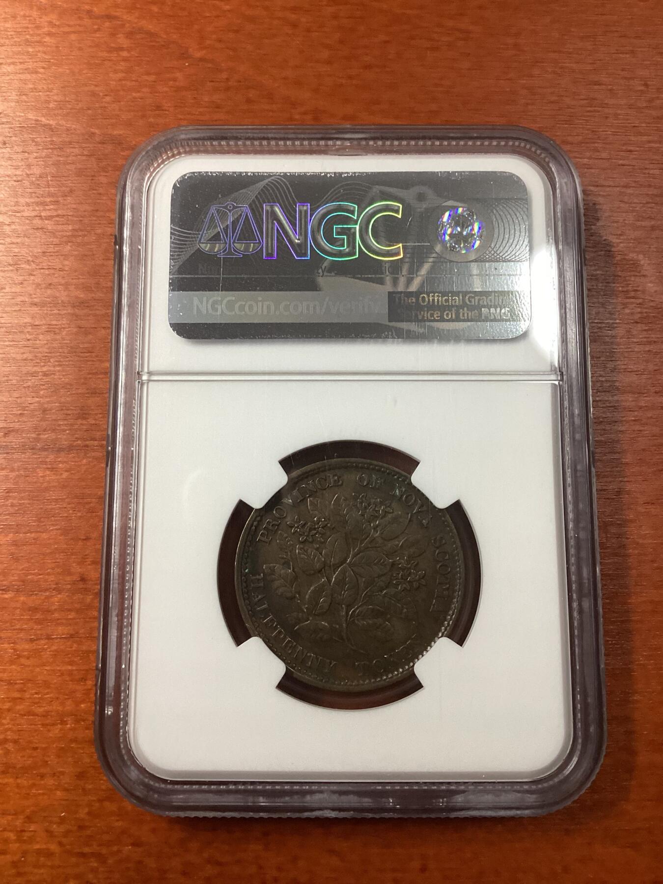 长老汇龙年精选第九场拍卖 1856 加拿大新斯科舍省1/2便士铜币，NGC AU55BN，更高8枚